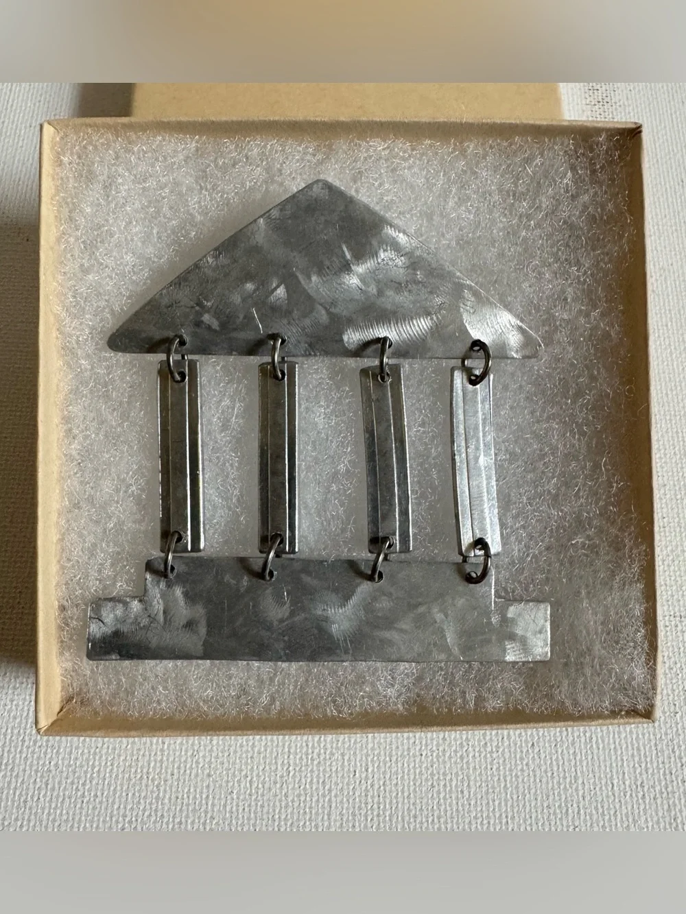 Vtg Jill Fagin Aluminum Architectural Modernist Brooch Pin Statement Signed